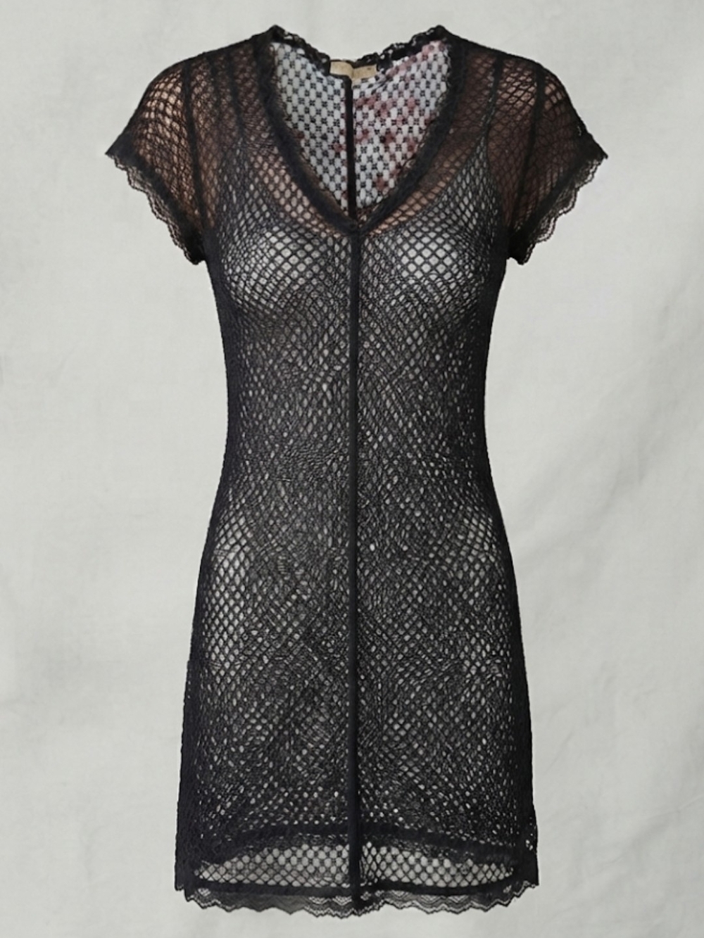 emory park Black Sheer Lace Short Sleeve Slip